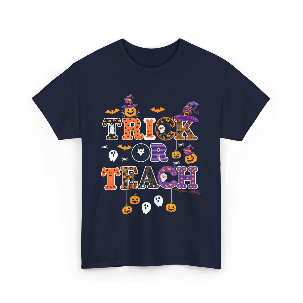 Trick Or Teach Halloween Teacher T-Shirt - Navy