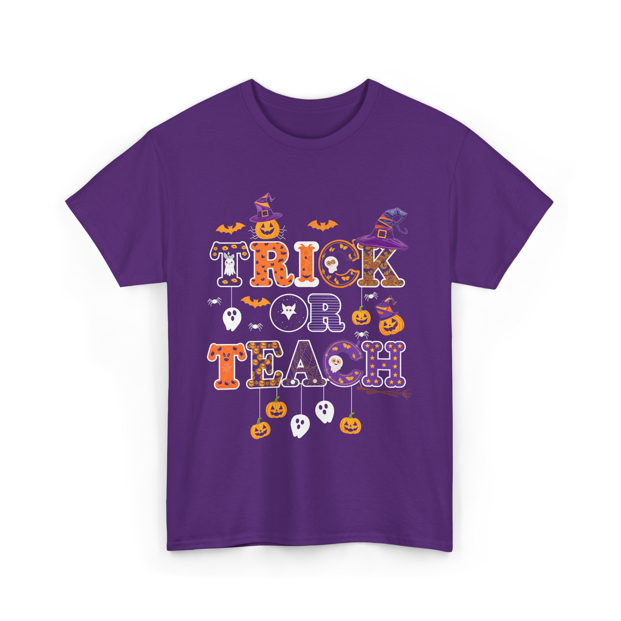 Trick Or Teach Halloween Teacher T-Shirt - Purple