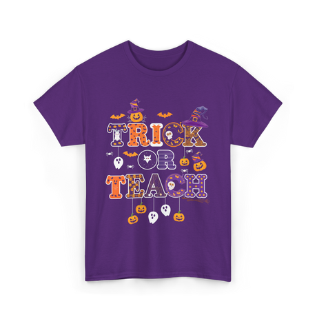 Trick Or Teach Halloween Teacher T-Shirt - Purple