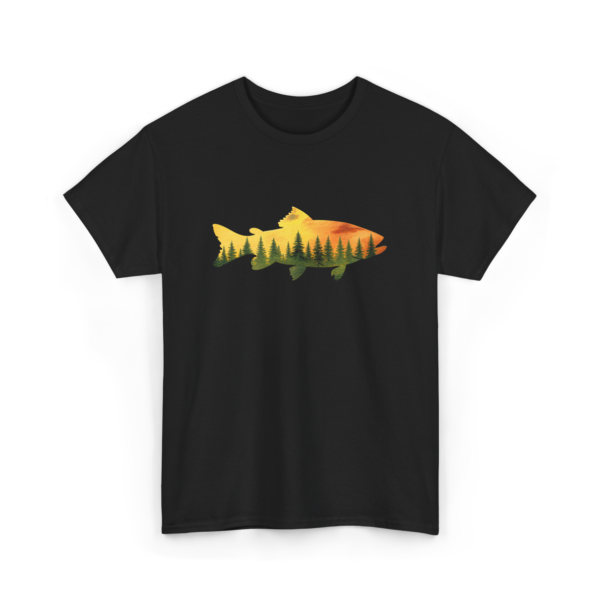 Trout Forest Nature Fisherman T-Shirt - Black