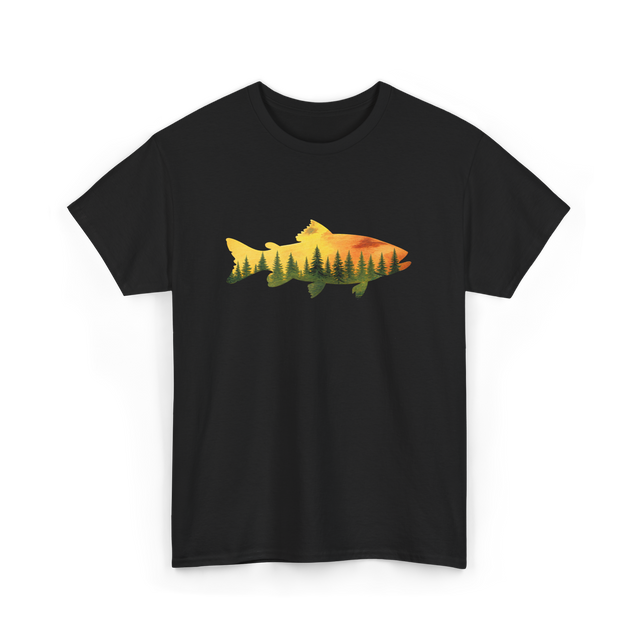 Trout Forest Nature Fisherman T-Shirt - Black