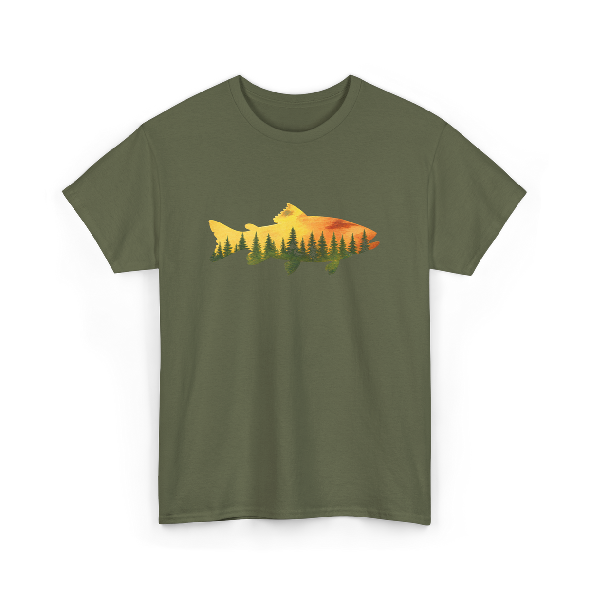 Trout Forest Nature Fisherman T-Shirt - Military Green