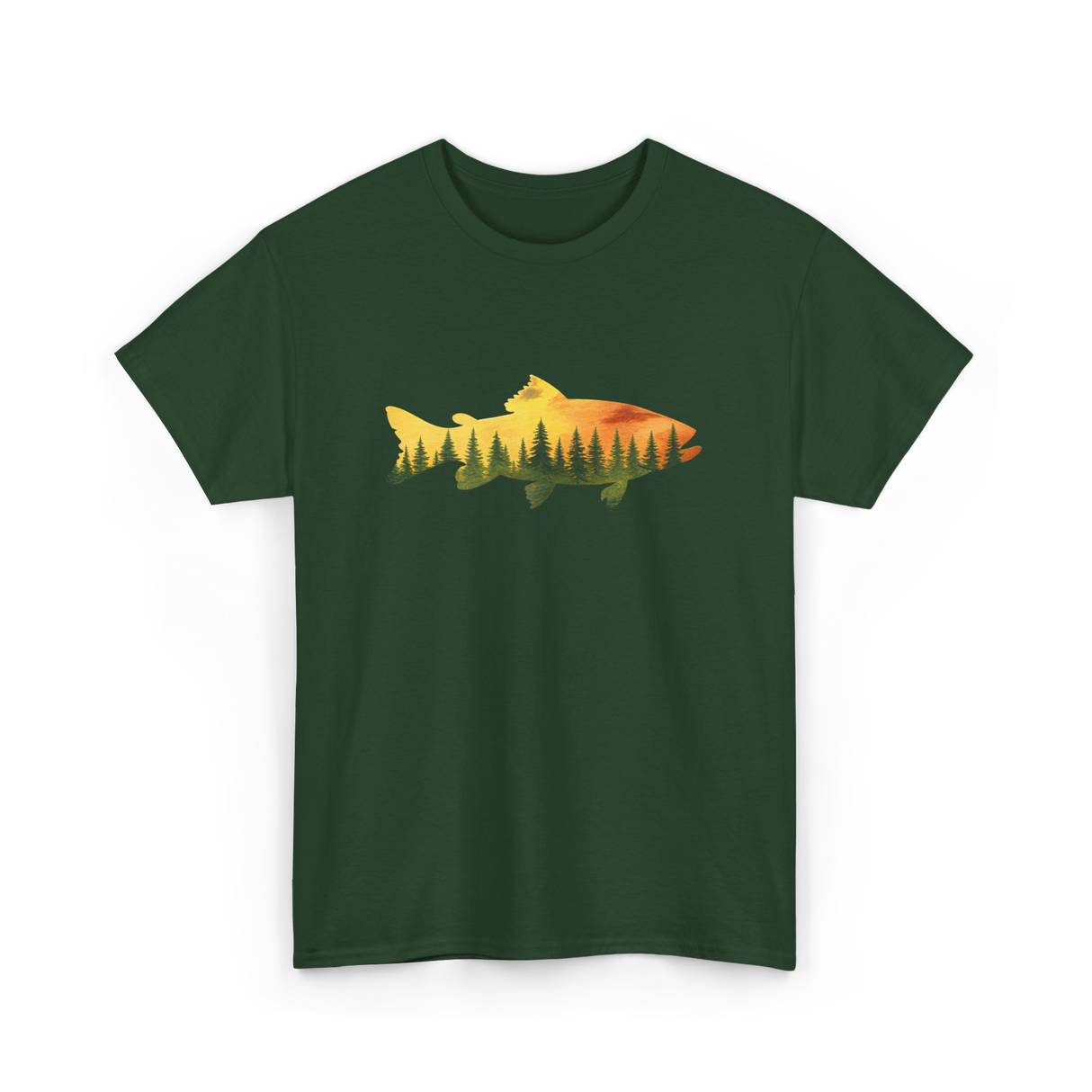 Trout Forest Nature Fisherman T-Shirt - Forest Green