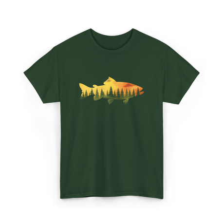 Trout Forest Nature Fisherman T-Shirt - Forest Green