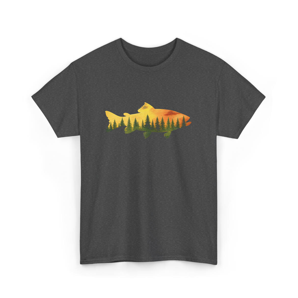 Trout Forest Nature Fisherman T-Shirt - Dark Heather