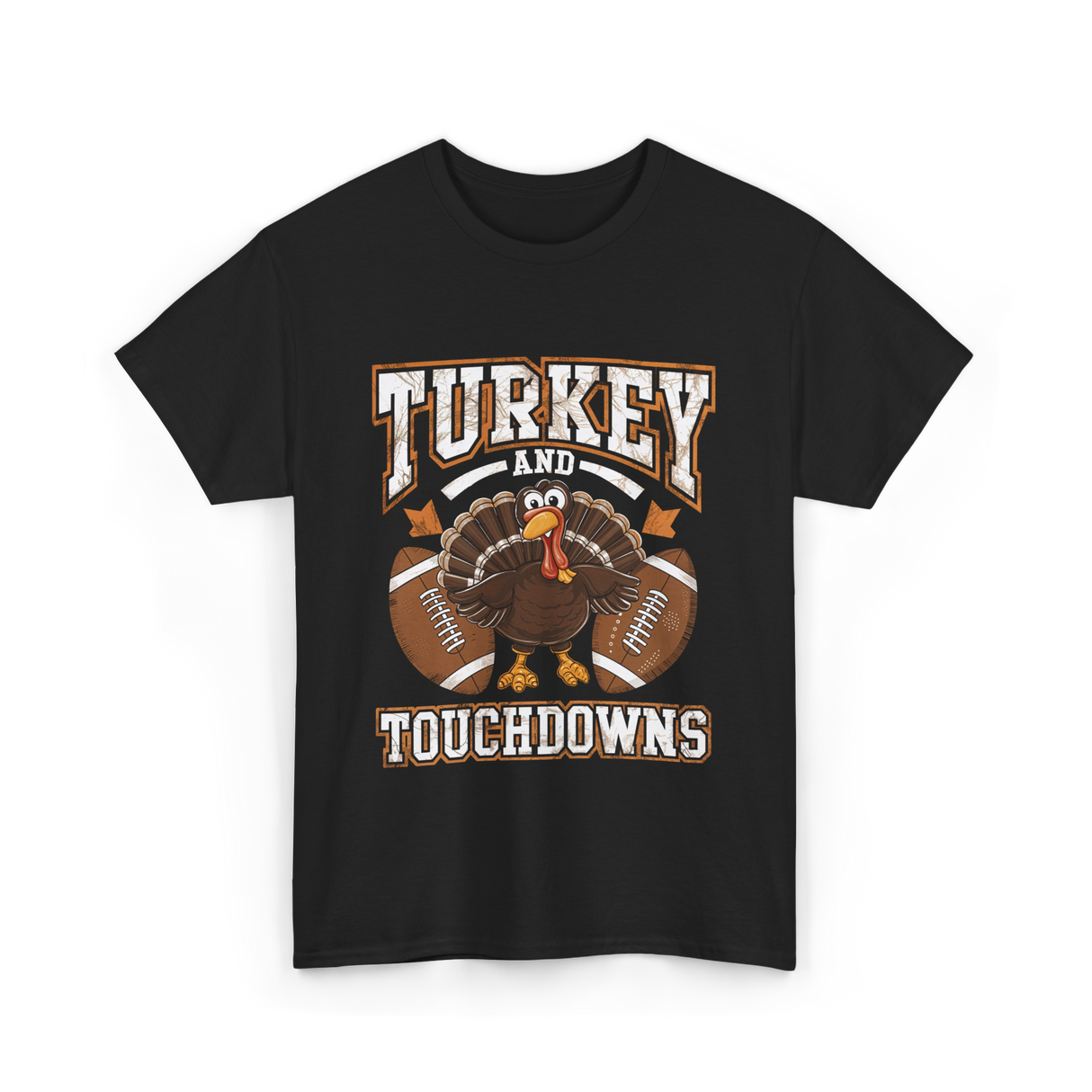 Turkey and Touchdowns Football T-Shirt - Black