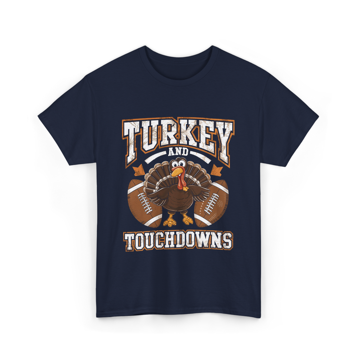 Turkey and Touchdowns Football T-Shirt - Navy