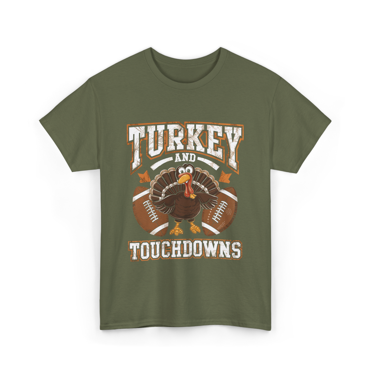 Turkey and Touchdowns Football T-Shirt - Military Green