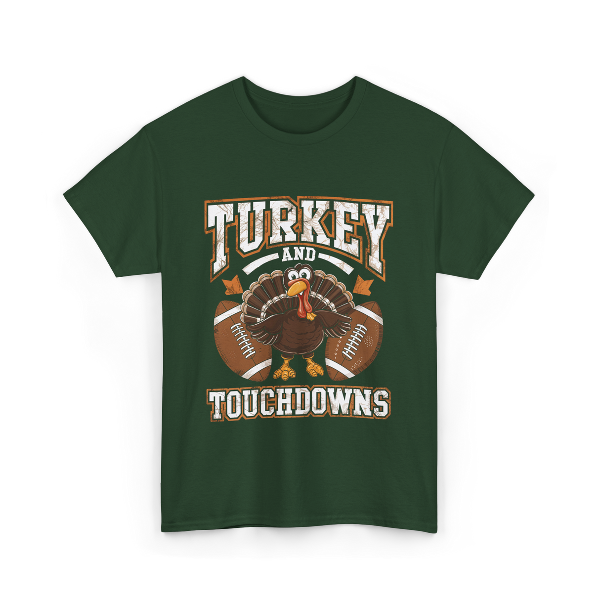 Turkey and Touchdowns Football T-Shirt - Forest Green