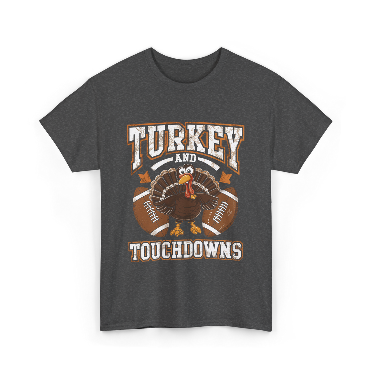 Turkey and Touchdowns Football T-Shirt - Dark Heather