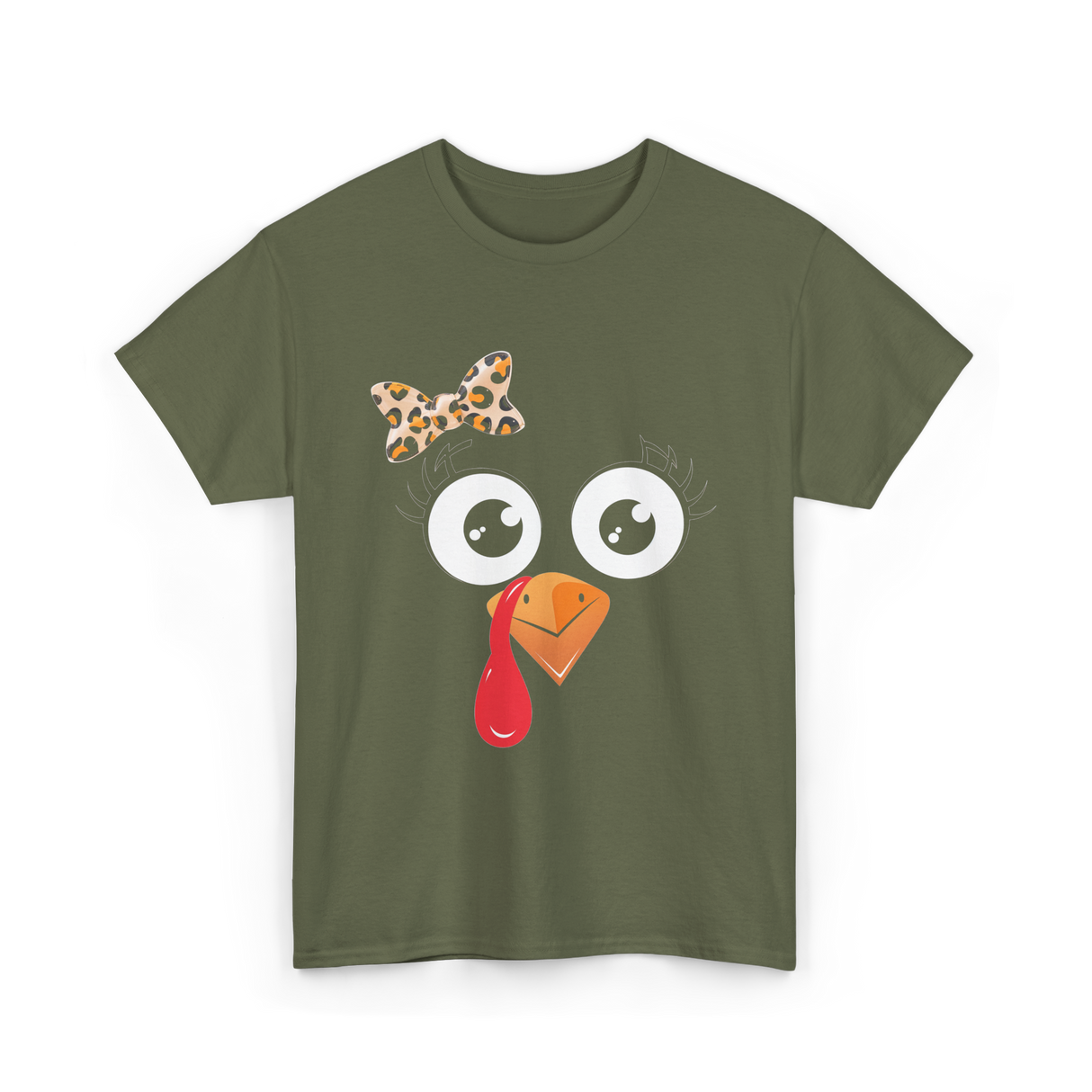 Turkey Face Girl Turkey T-Shirt - Military Green