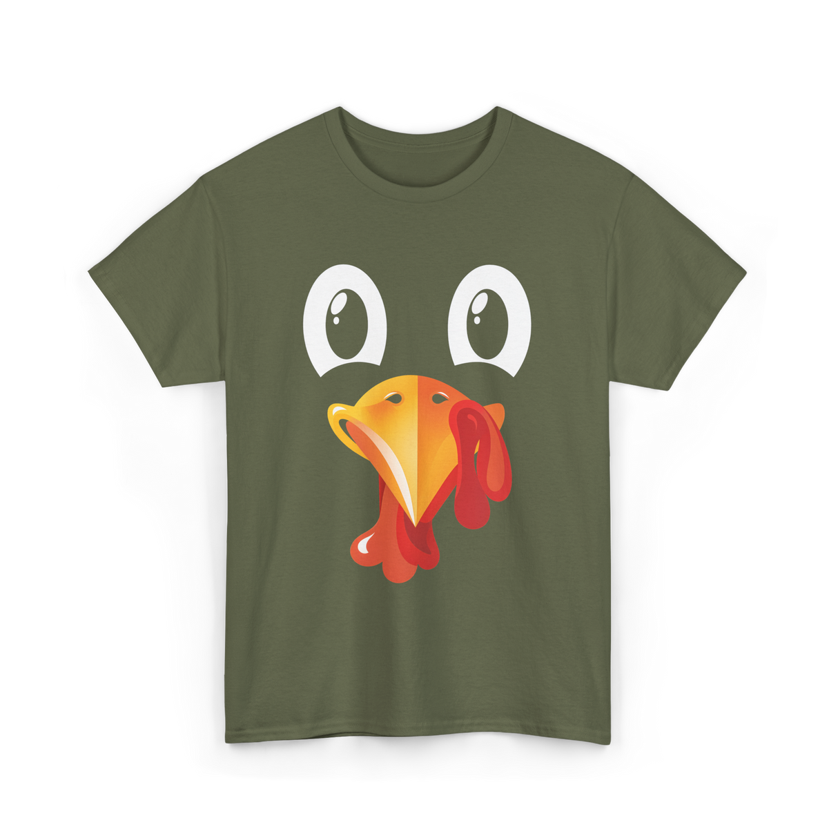 Turkey Face Kids Thanksgiving T-Shirt - Military Green