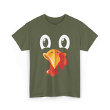 Turkey Face Kids Thanksgiving T-Shirt - Military Green