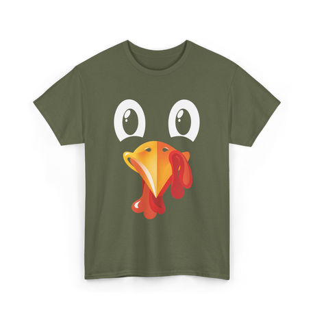 Turkey Face Kids Thanksgiving T-Shirt - Military Green