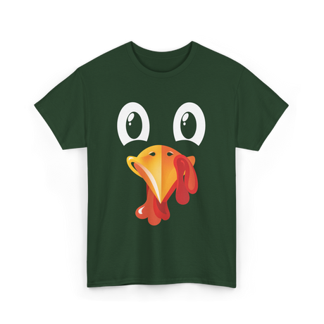 Turkey Face Kids Thanksgiving T-Shirt - Forest Green