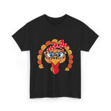 Turkey Face Leopard Print Thanksgiving T-Shirt - Black