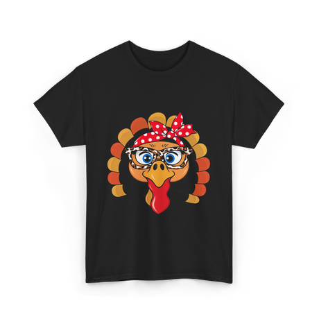 Turkey Face Leopard Print Thanksgiving T-Shirt - Black