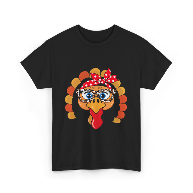 Turkey Face Leopard Print Thanksgiving T-Shirt - Black