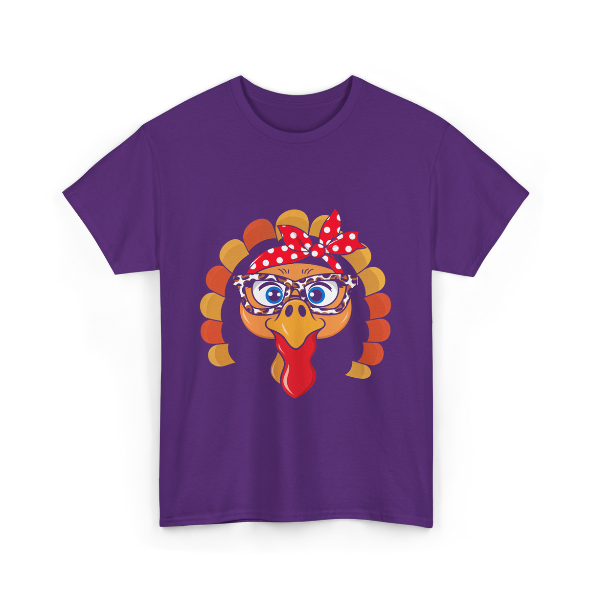 Turkey Face Leopard Print Thanksgiving T-Shirt - Purple