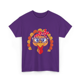 Turkey Face Leopard Print Thanksgiving T-Shirt - Purple