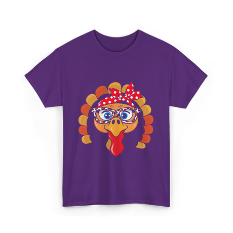 Turkey Face Leopard Print Thanksgiving T-Shirt - Purple