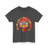 Turkey Face Leopard Print Thanksgiving T-Shirt - Dark Heather