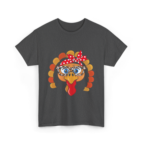 Turkey Face Leopard Print Thanksgiving T-Shirt - Dark Heather