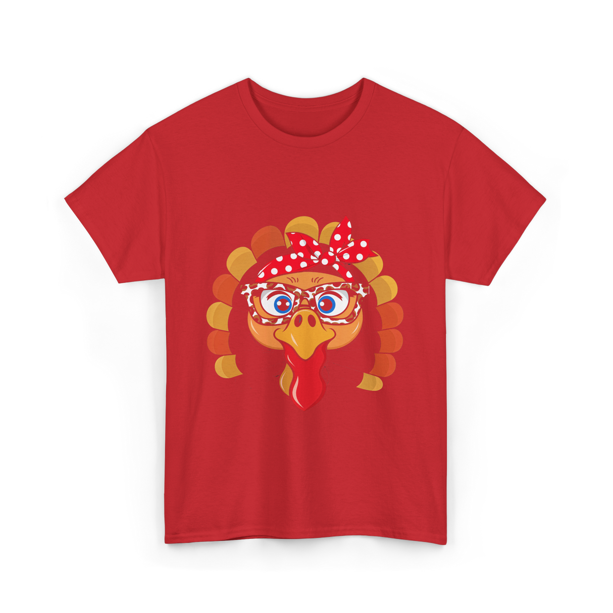 Turkey Face Leopard Print Thanksgiving T-Shirt - Red