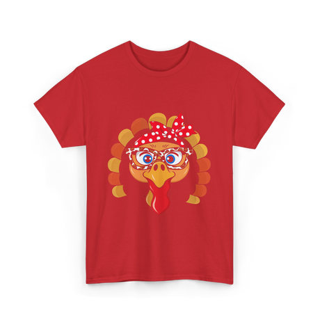 Turkey Face Leopard Print Thanksgiving T-Shirt - Red