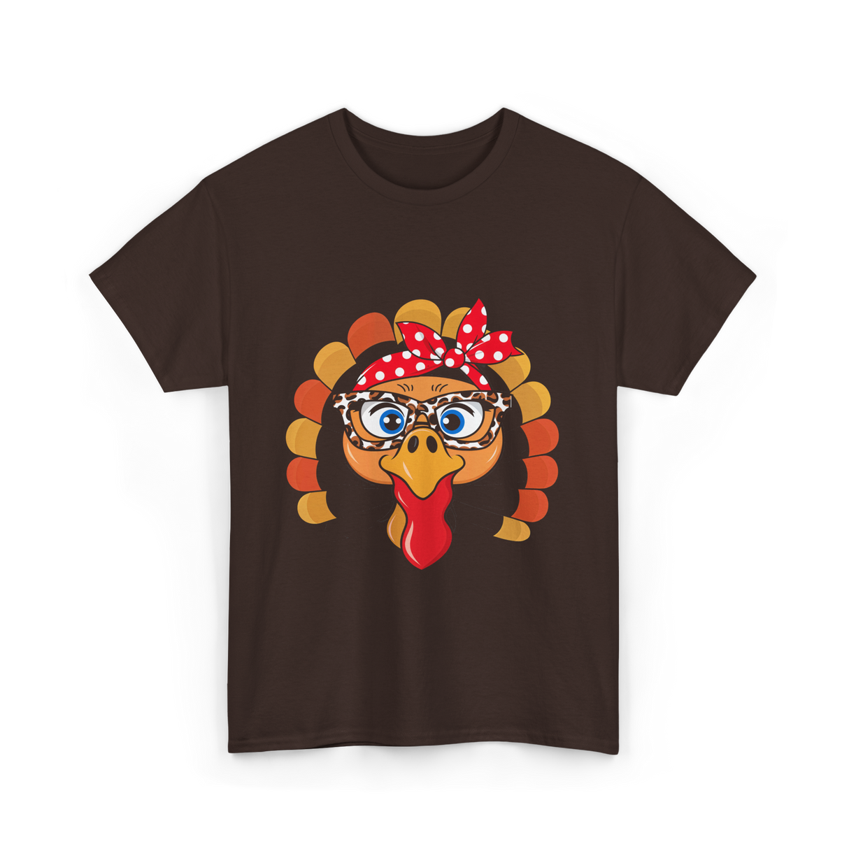 Turkey Face Leopard Print Thanksgiving T-Shirt - Dark Chocolate