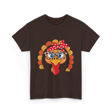 Turkey Face Leopard Print Thanksgiving T-Shirt - Dark Chocolate