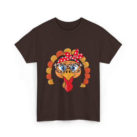 Turkey Face Leopard Print Thanksgiving T-Shirt - Dark Chocolate