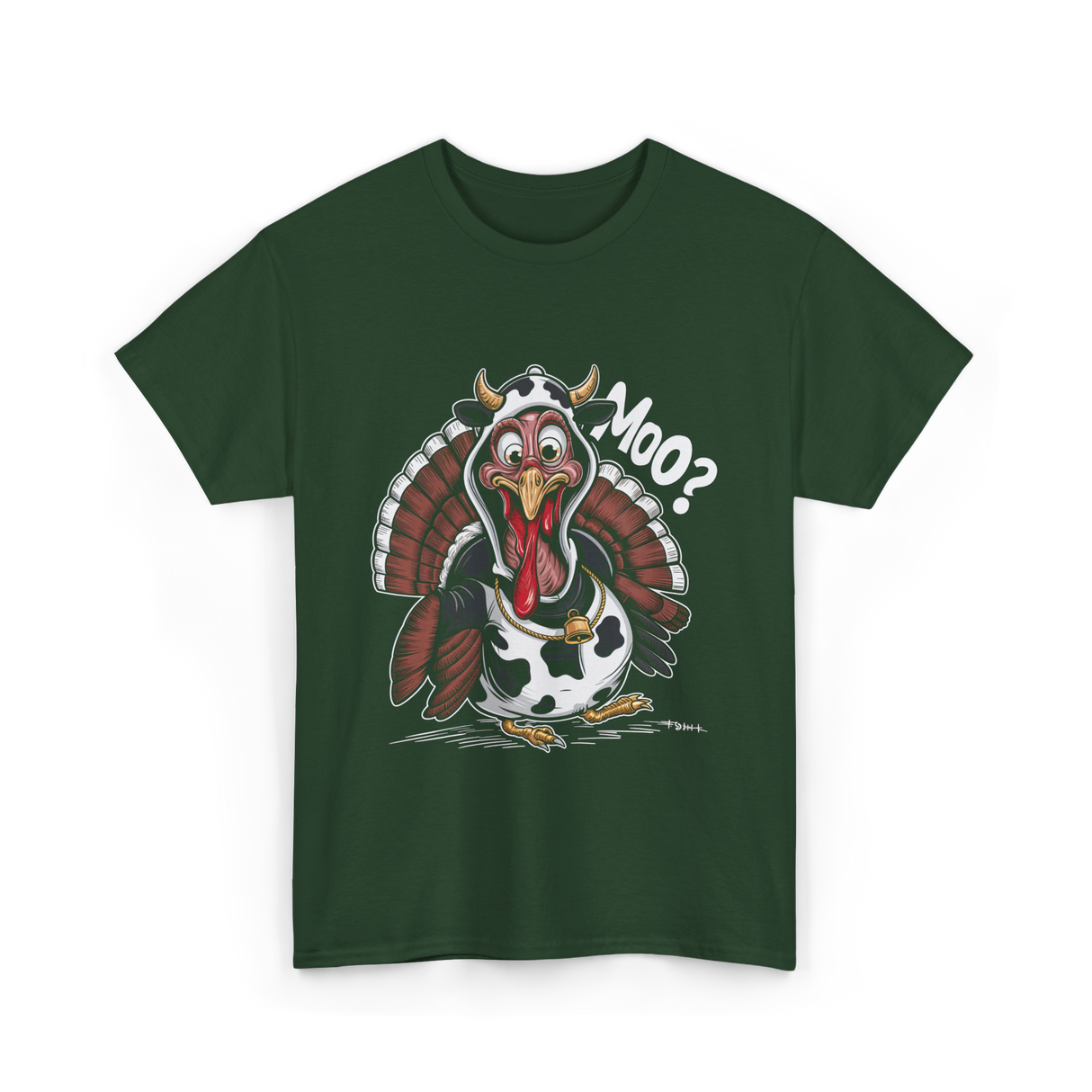 Turkey Moo Turkey Cow T-Shirt - Forest Green