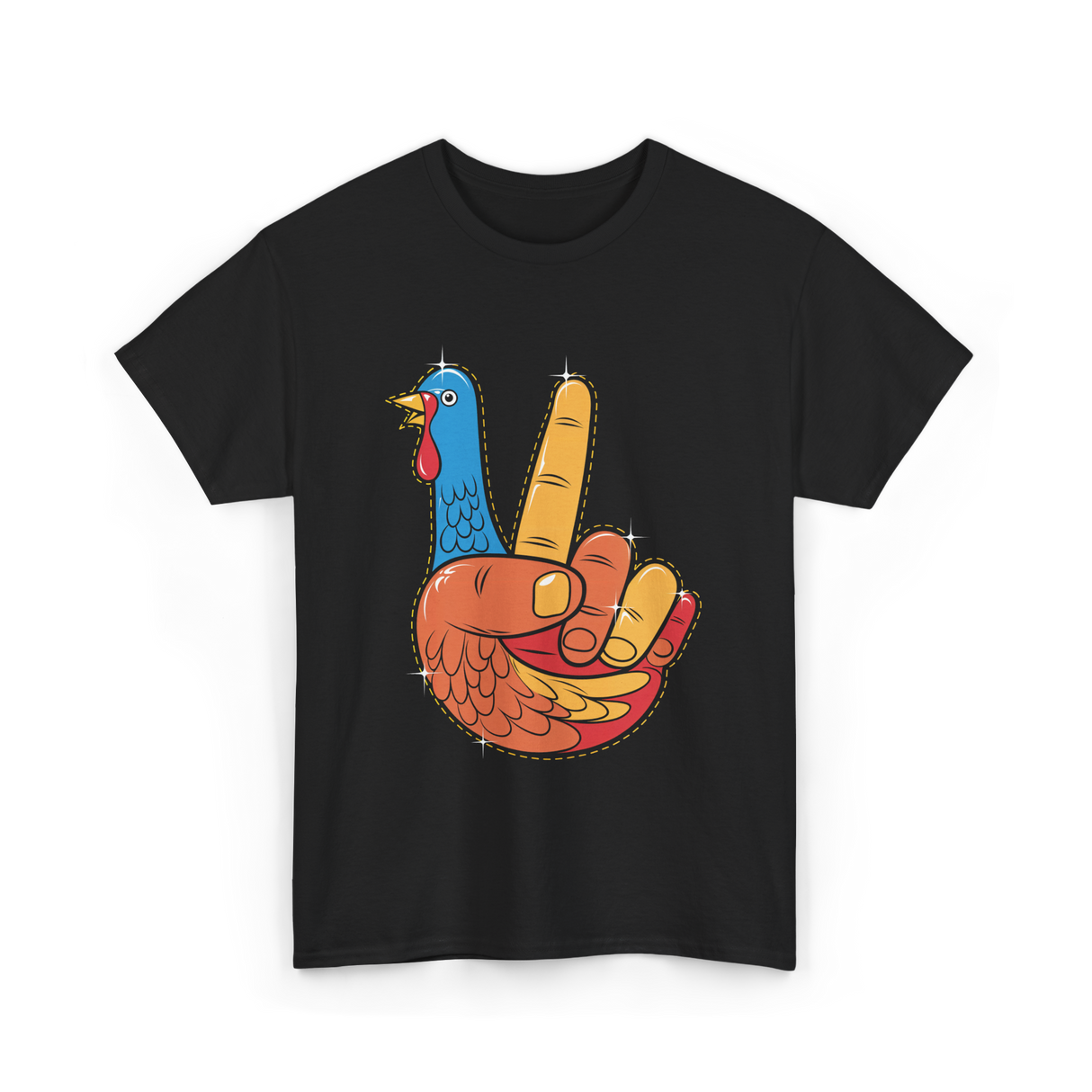 Turkey Peace Sign Thanksgiving Turkey T-Shirt - Black