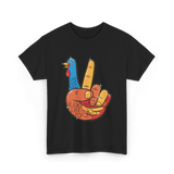 Turkey Peace Sign Thanksgiving Turkey T-Shirt - Black