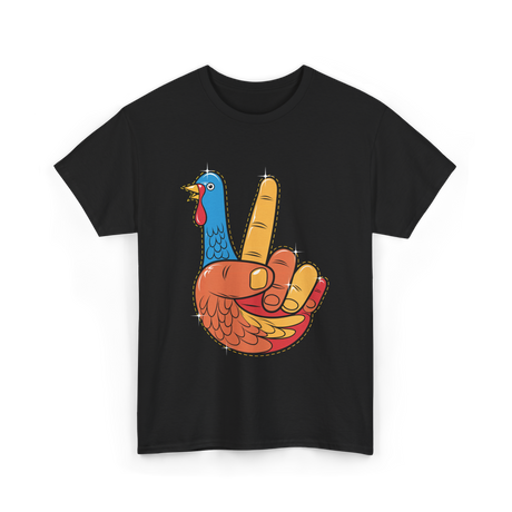 Turkey Peace Sign Thanksgiving Turkey T-Shirt - Black