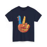 Turkey Peace Sign Thanksgiving Turkey T-Shirt - Navy