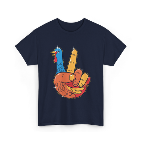 Turkey Peace Sign Thanksgiving Turkey T-Shirt - Navy