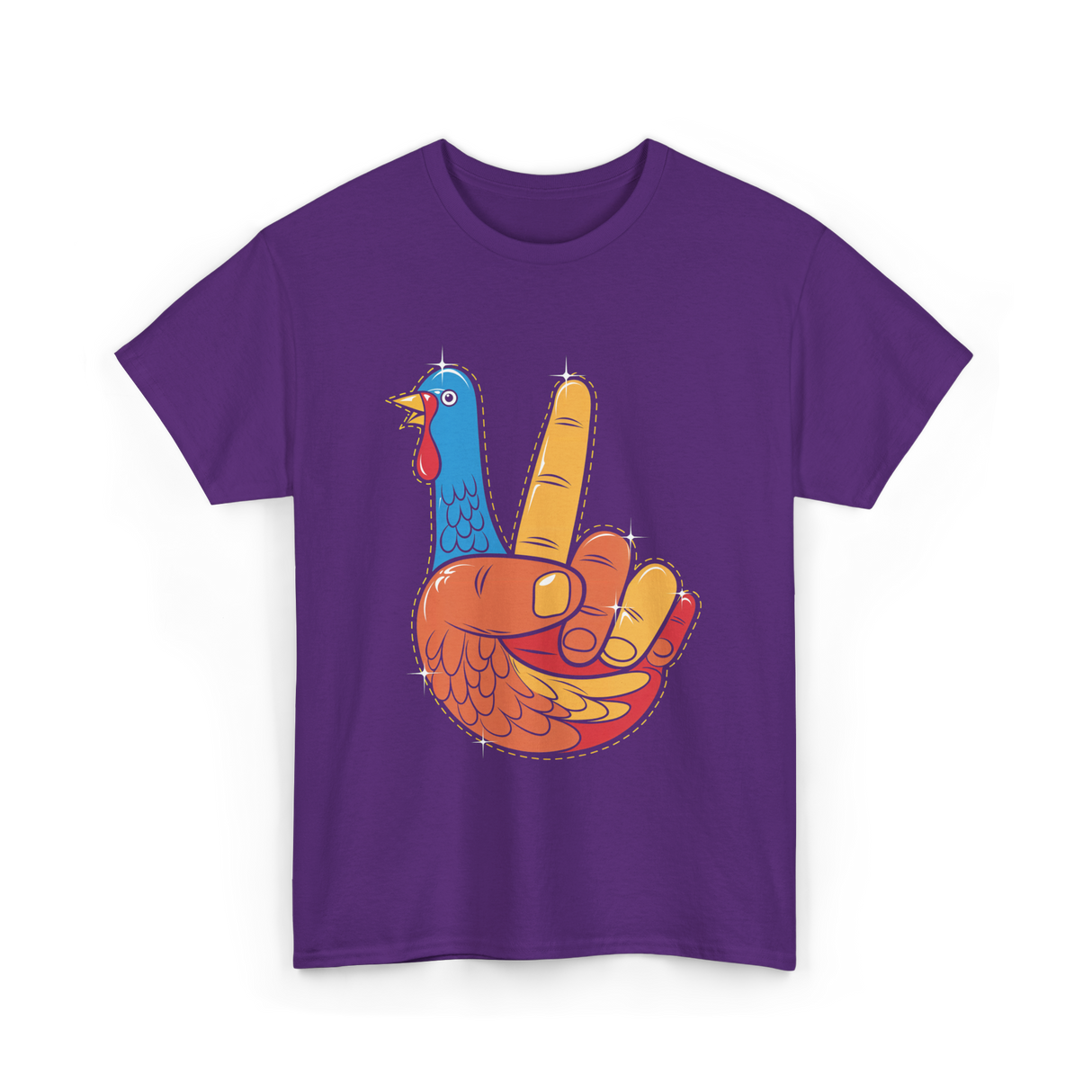 Turkey Peace Sign Thanksgiving Turkey T-Shirt - Purple