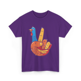 Turkey Peace Sign Thanksgiving Turkey T-Shirt - Purple