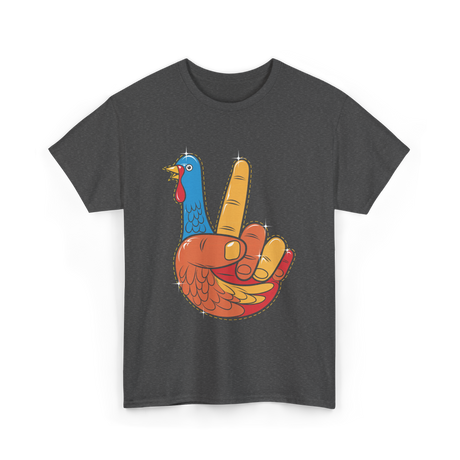 Turkey Peace Sign Thanksgiving Turkey T-Shirt - Dark Heather