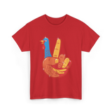 Turkey Peace Sign Thanksgiving Turkey T-Shirt - Red