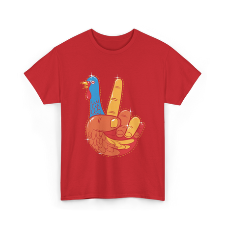 Turkey Peace Sign Thanksgiving Turkey T-Shirt - Red