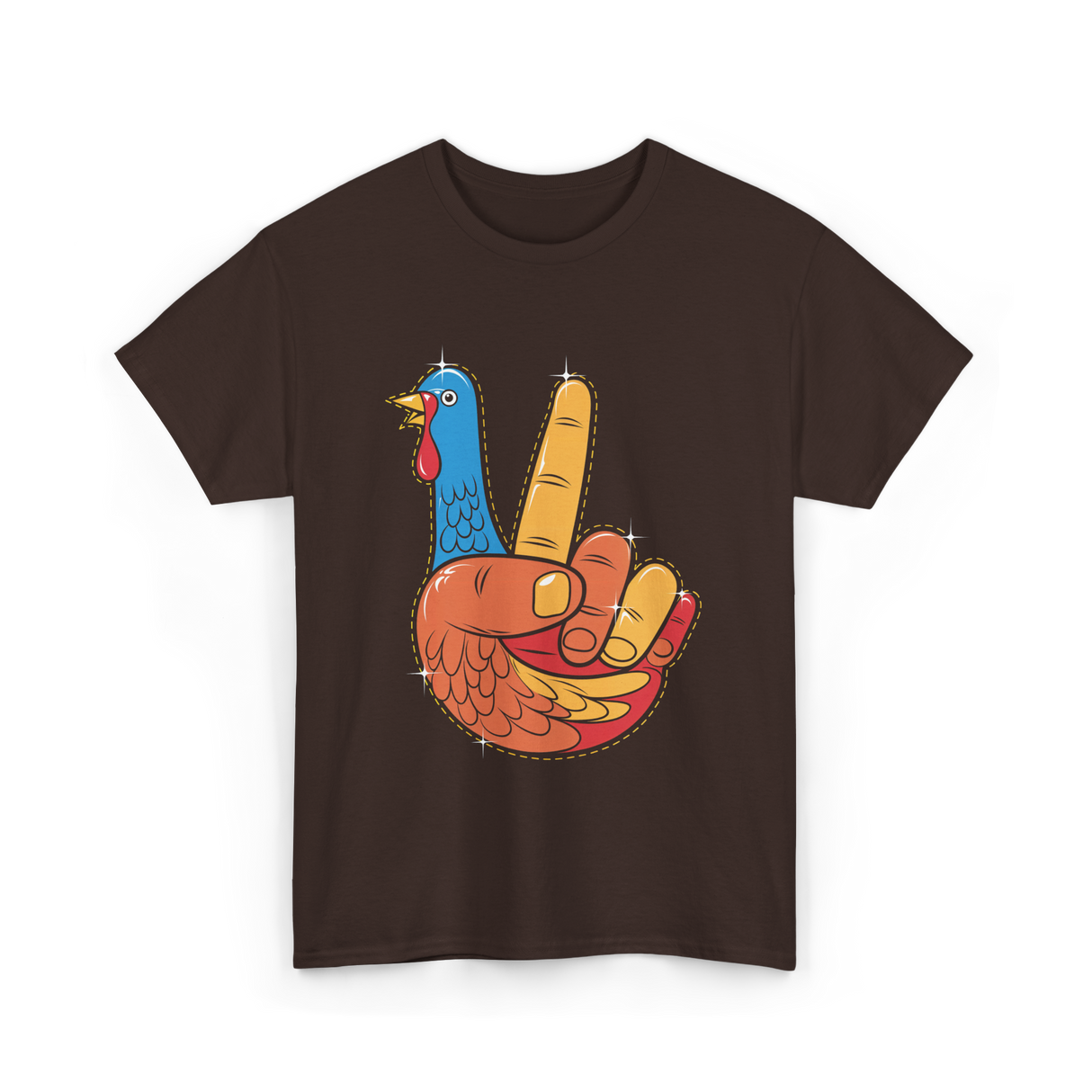 Turkey Peace Sign Thanksgiving Turkey T-Shirt - Dark Chocolate