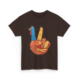 Turkey Peace Sign Thanksgiving Turkey T-Shirt - Dark Chocolate