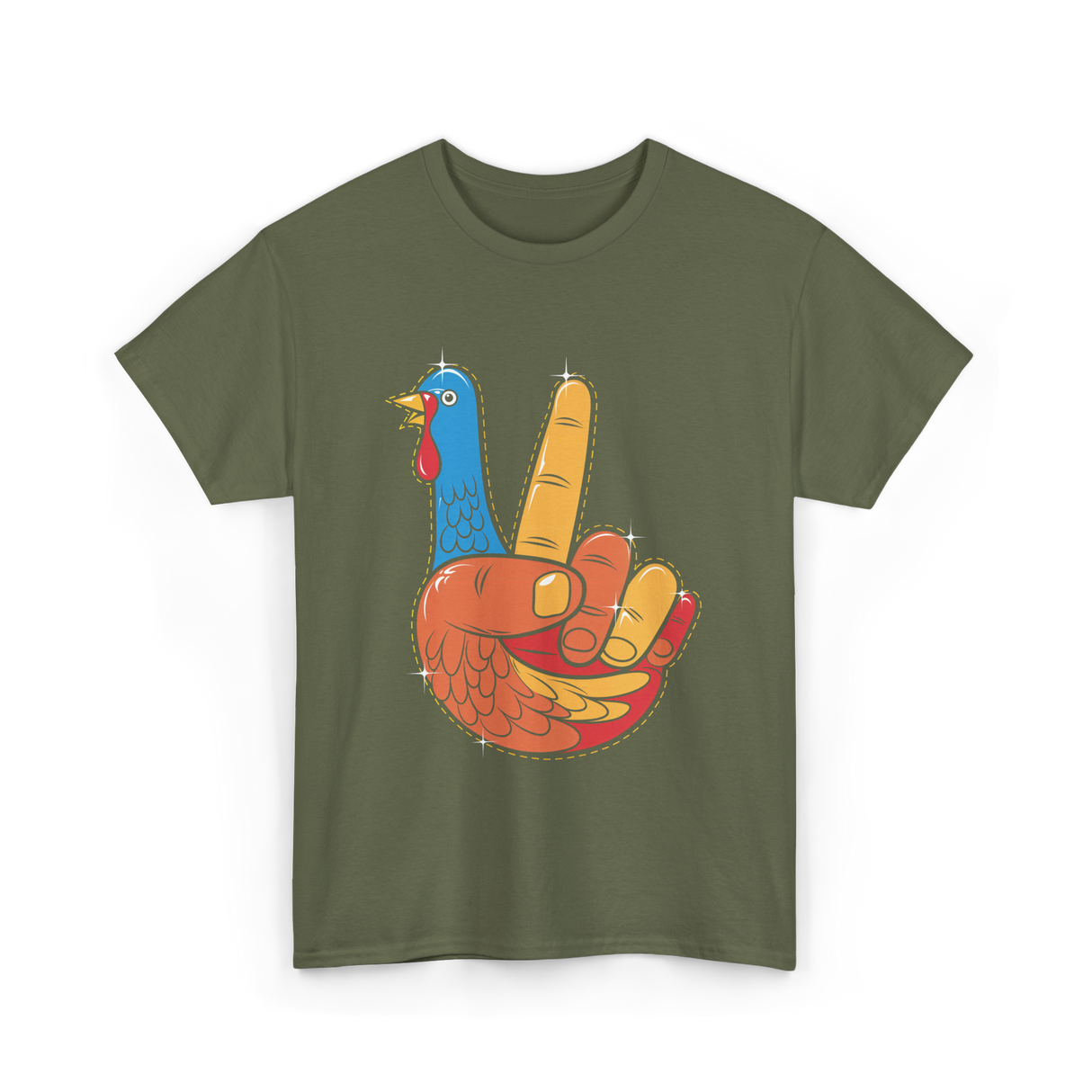 Turkey Peace Sign Thanksgiving Turkey T-Shirt - Military Green