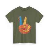 Turkey Peace Sign Thanksgiving Turkey T-Shirt - Military Green