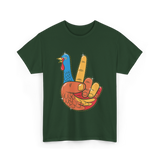 Turkey Peace Sign Thanksgiving Turkey T-Shirt - Forest Green