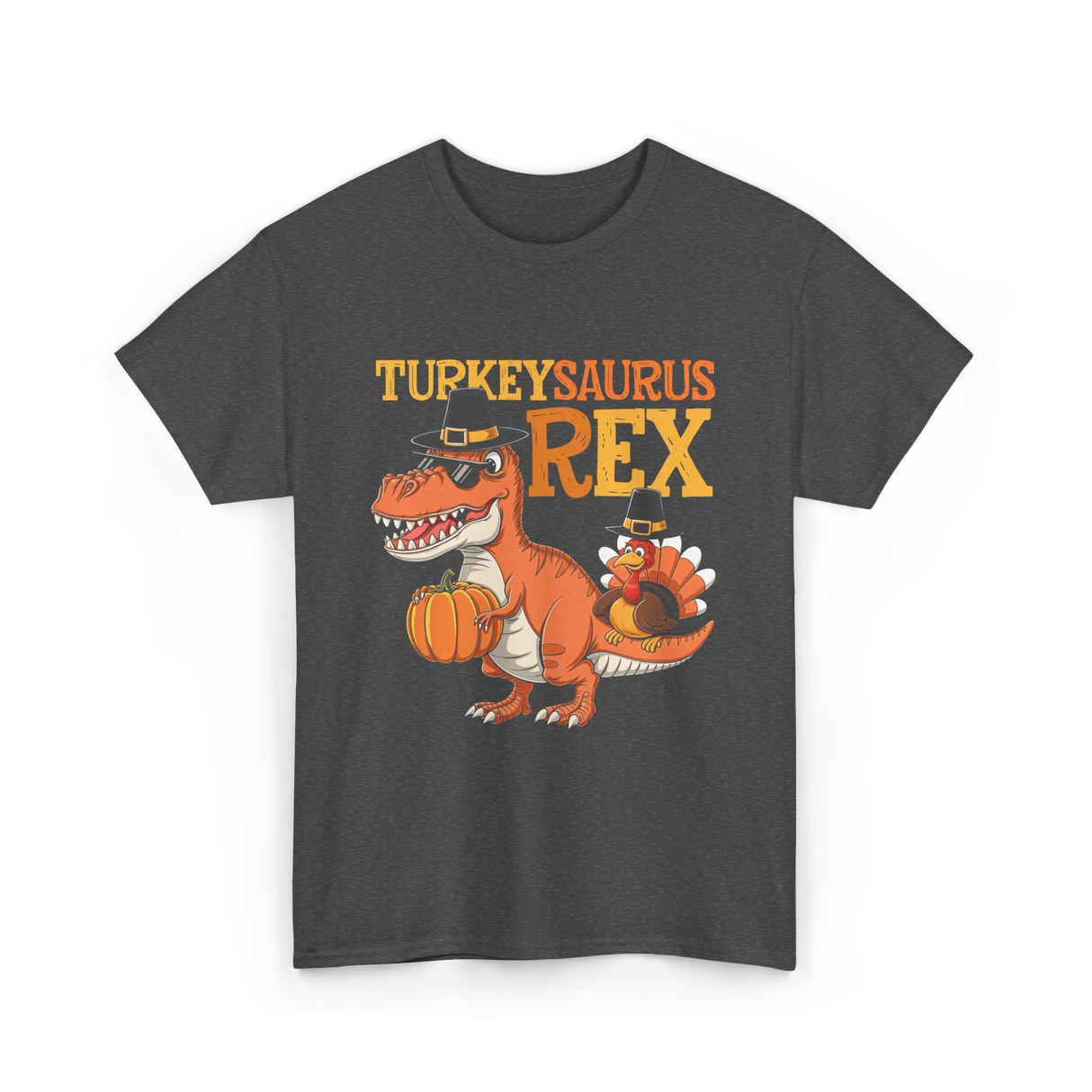 Turkeysaurus Rex Turkey Dino T-Shirt - Dark Heather