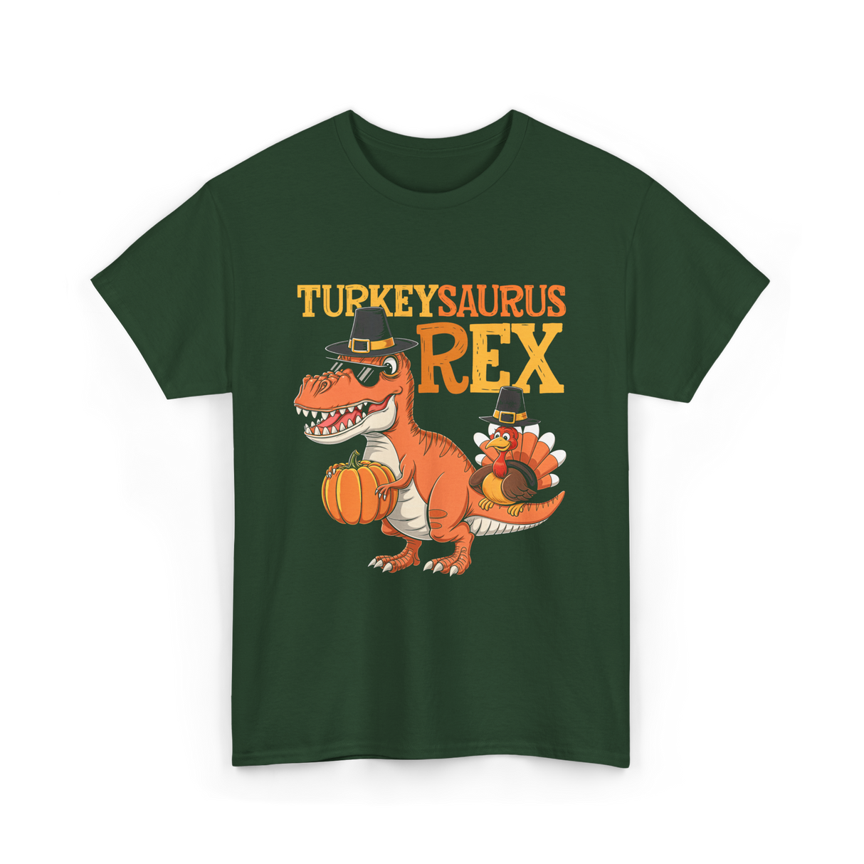 Turkeysaurus Rex Turkey Dino T-Shirt - Forest Green